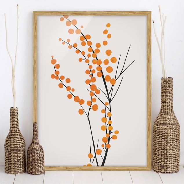 Poster con cornice - Mondo vegetale grafico - Bacche in arancione