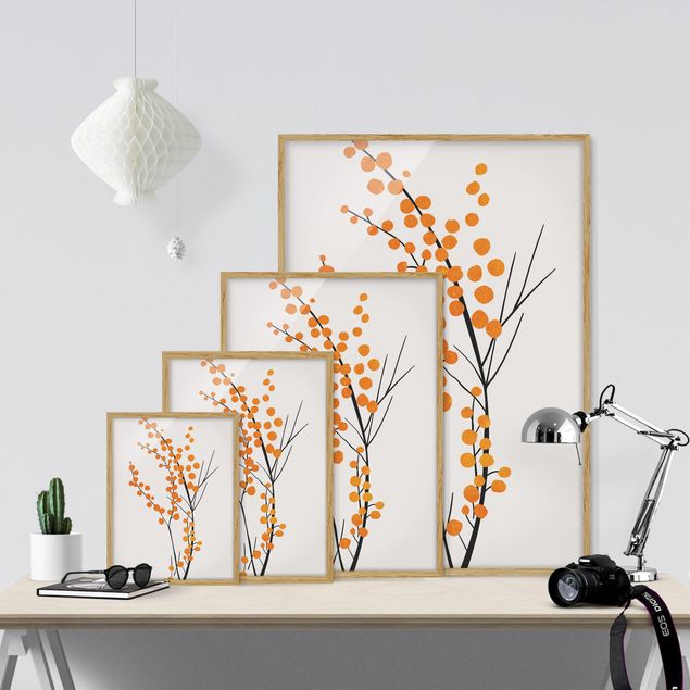 Poster con cornice - Mondo vegetale grafico - Bacche in arancione