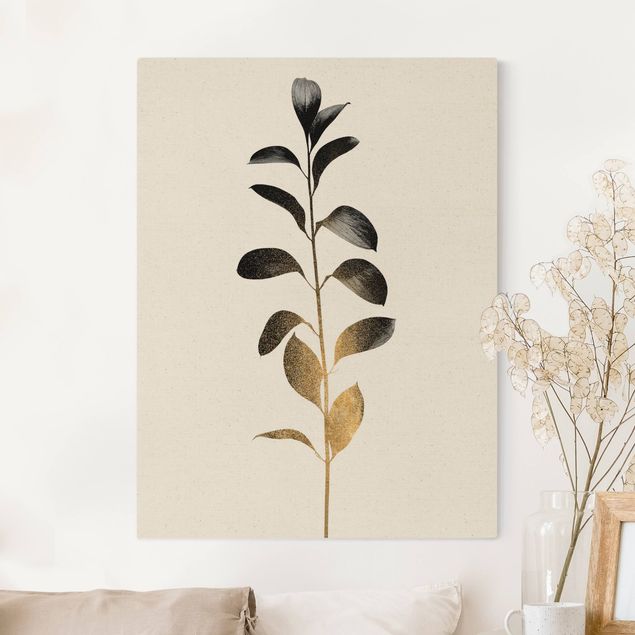 Stampa su tela oro Mondo grafico delle piante - Oro e grigio