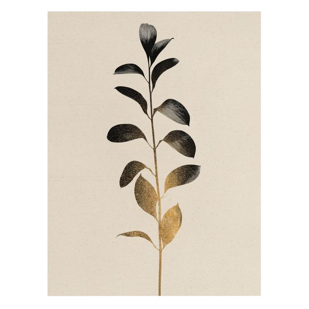 Stampa su tela Mondo grafico delle piante - Oro e grigio