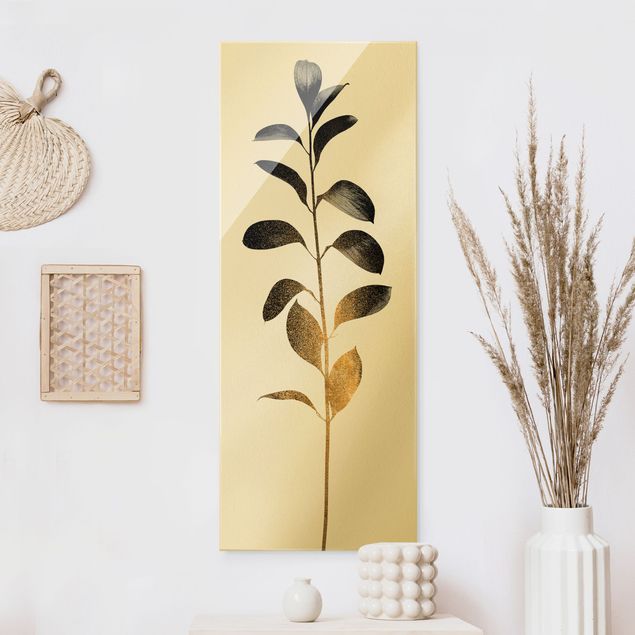 Lavagna magnetica in vetro Mondo grafico delle piante - Oro e grigio