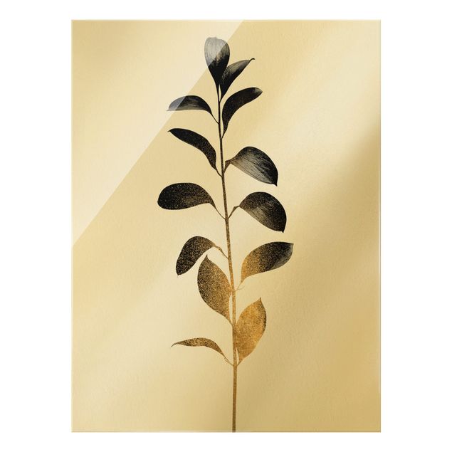 Quadro in vetro - Mondo vegetale grafico - Oro e grigio - Formato verticale