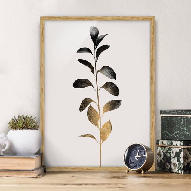 Poster con cornice - Mondo vegetale grafico - Oro e grigio