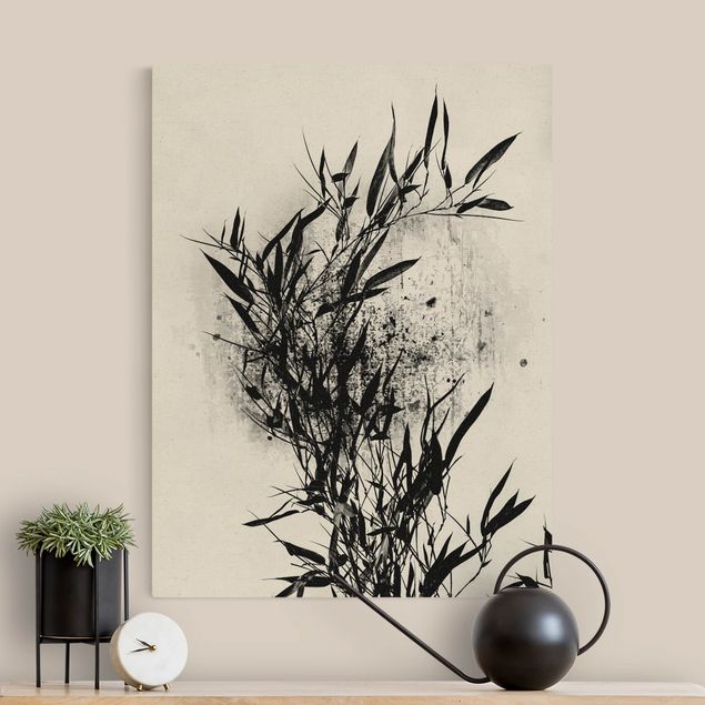 Stampa su tela oro Mondo vegetale grafico - Bambù nero
