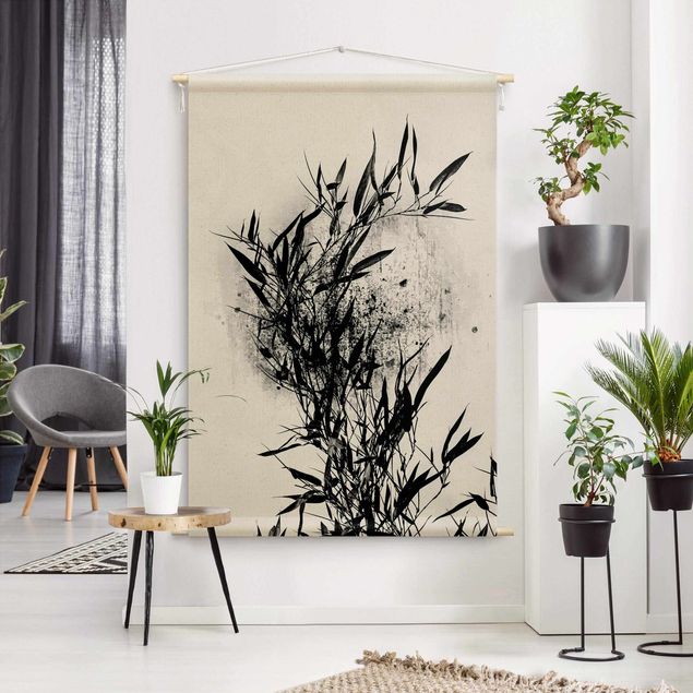 Arazzi da parete grande Mondo vegetale grafico - Bambú nero