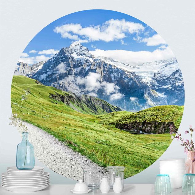 Carta da parati rotonda autoadesiva - Panorama di Grindelwald