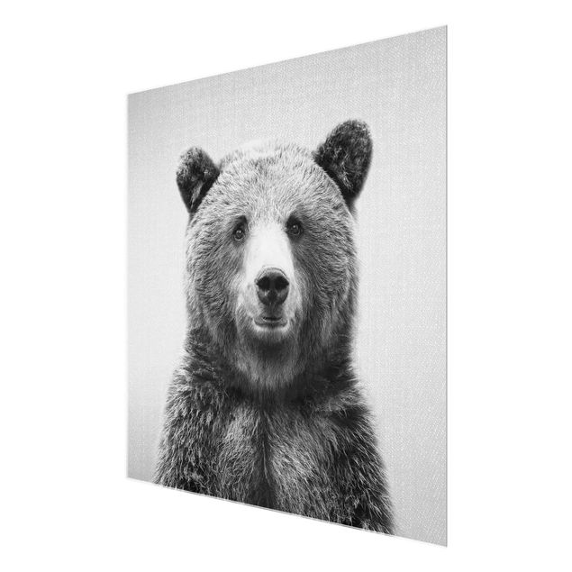 Quadro in vetro - Orso Grizzly Gustel in bianco e nero