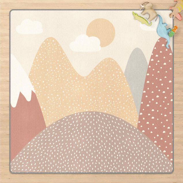 Tappeto beige salotto Grandi montagne con motivo