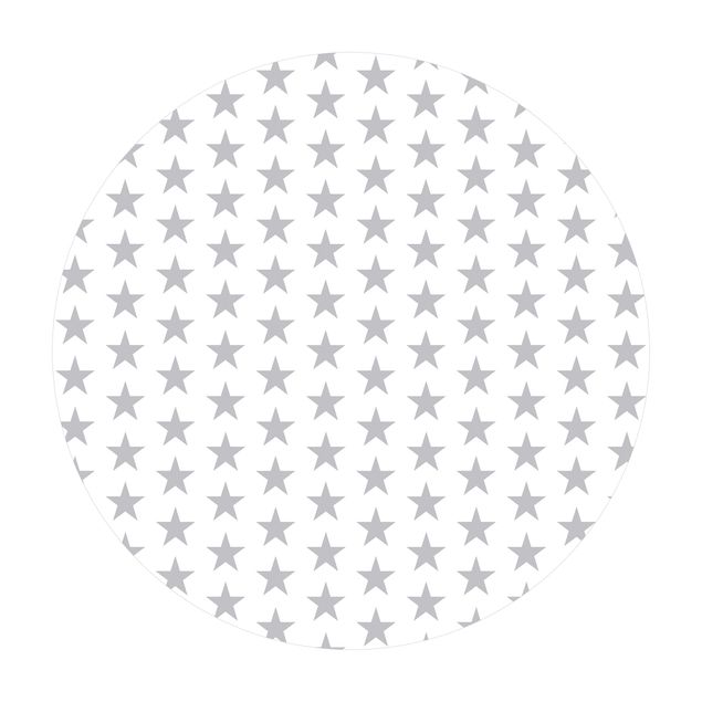 Tappeto in vinile rotondo - Grandi stelle grigie su sfondo bianco