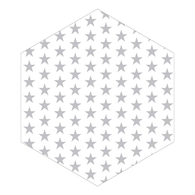 Carta da parati esagonale adesiva con disegni - Grandi stelle grigie su sfondo bianco