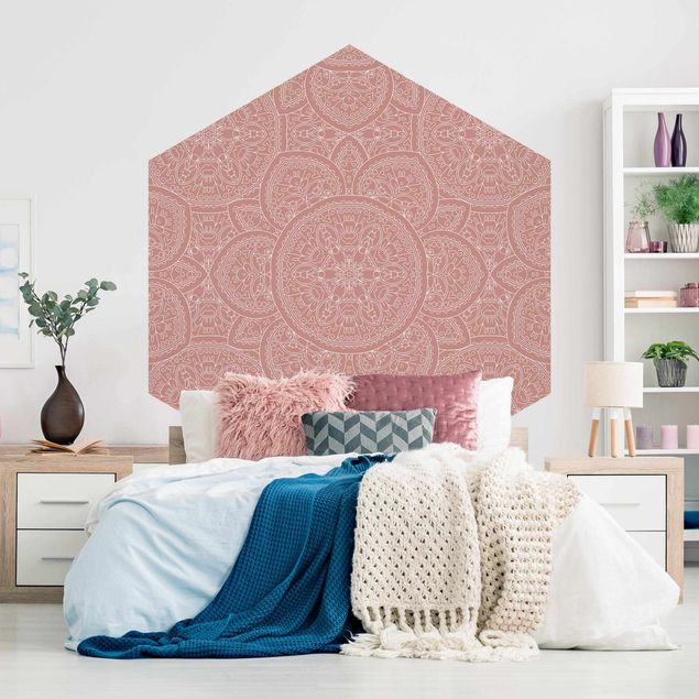 Carta da parati ornamentale camera da letto Grande disegno mandala in rosa antico