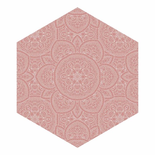 Carta da parati esagonale adesiva con disegni - Grande decorazione mandala in rosa antico