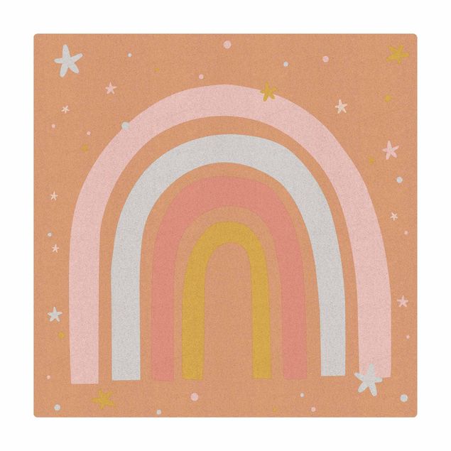Tappetino di sughero - Grande arcobaleno con stelle e puntini - Quadrato 1:1