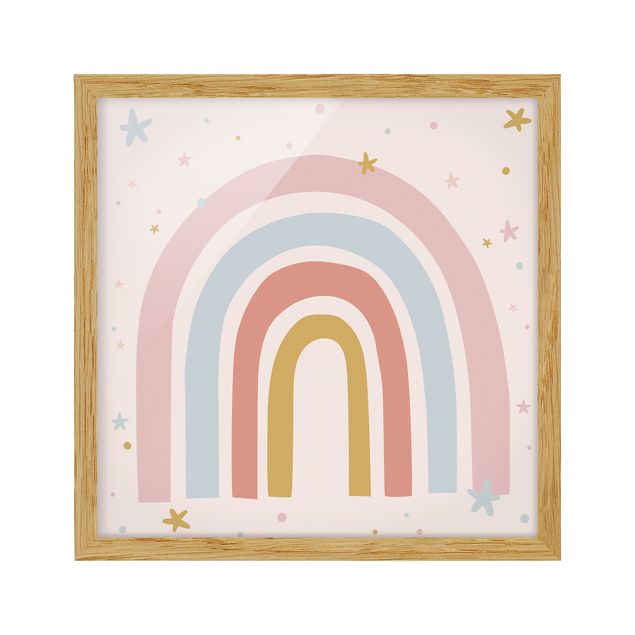 Poster con cornice - Grande arcobaleno con stelle e puntini