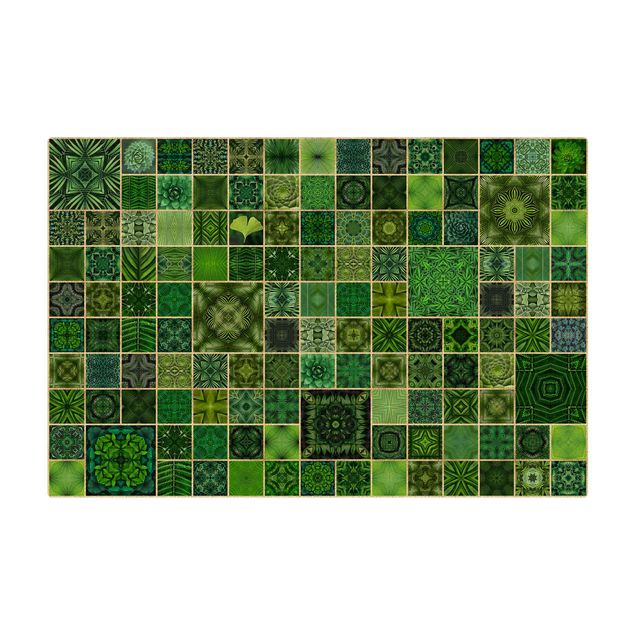 Tappetino di sughero - Piastrelle giungla verdi con luccichio dorato - Formato orizzontale 3:2