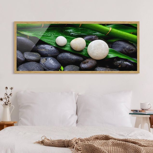 Poster con cornice - Bambù verde con pietre zen