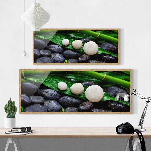 Poster con cornice - Bambù verde con pietre zen