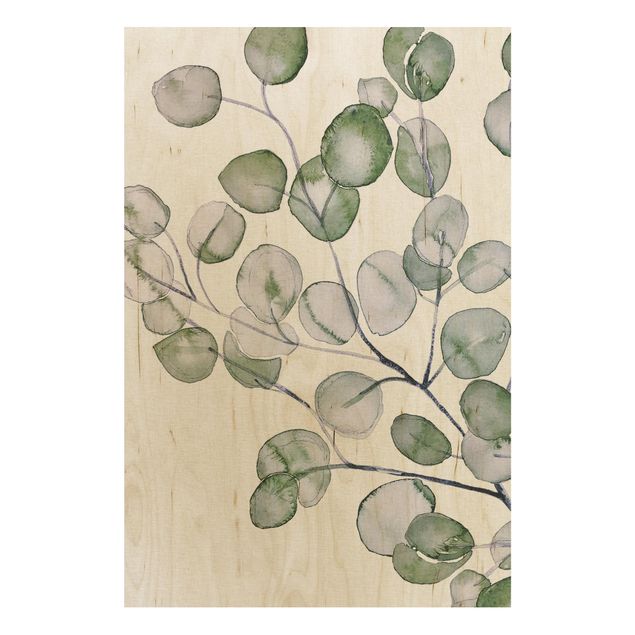 Stampa su legno - Ramo di eucalipto in acquerello verde