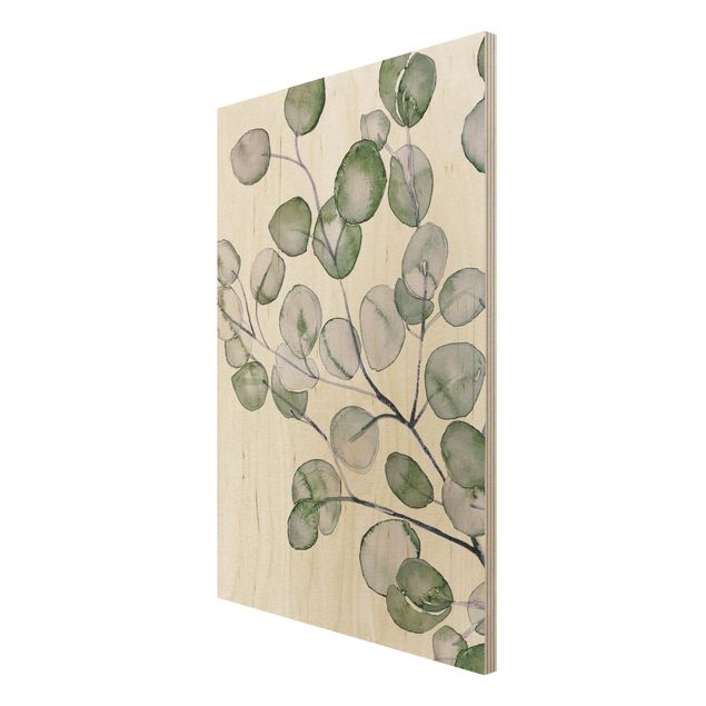 Stampa su legno - Ramo di eucalipto in acquerello verde