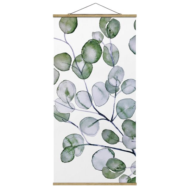 Foto su tessuto da parete con bastone - Ramo di eucalipto in acquerello verde - Verticale 1:2