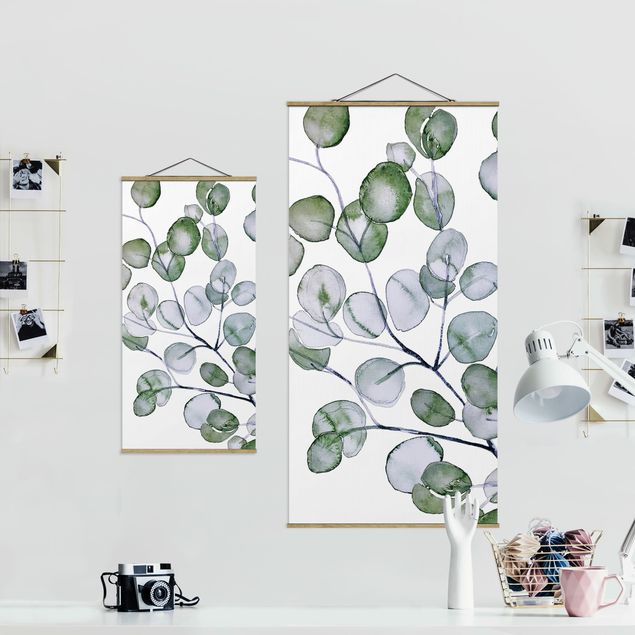Foto su tessuto da parete con bastone - Ramo di eucalipto in acquerello verde - Verticale 1:2