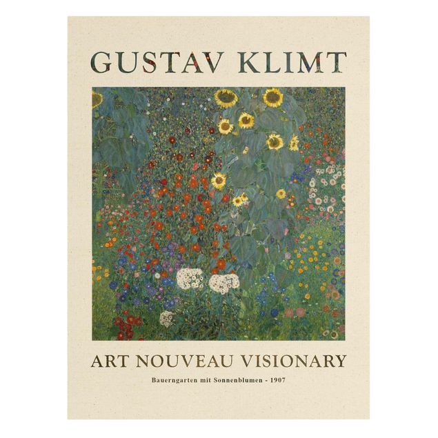 Quadro su tela naturale - Gustav Klimt - Giardino fiorito con girasoli - Edizione museo - Formato verticale 3:4