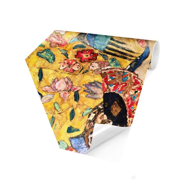Carta da parati esagonale adesiva con disegni - Gustav Klimt - Signora con ventaglio