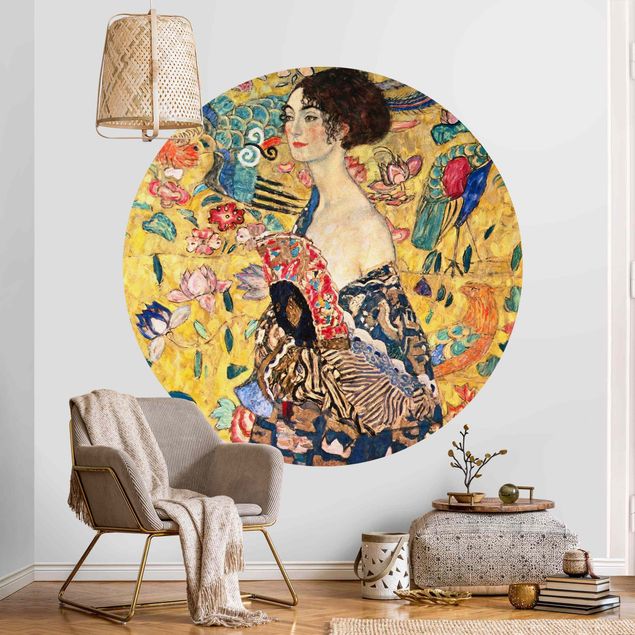 Carta da parati rotonda autoadesiva - Gustav Klimt - Donna con ventaglio