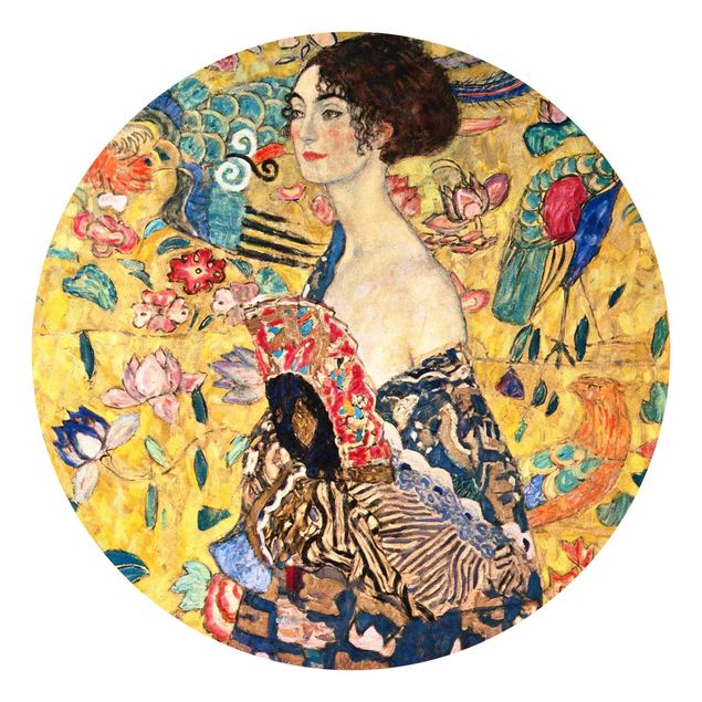 Carta da parati rotonda autoadesiva - Gustav Klimt - Donna con ventaglio