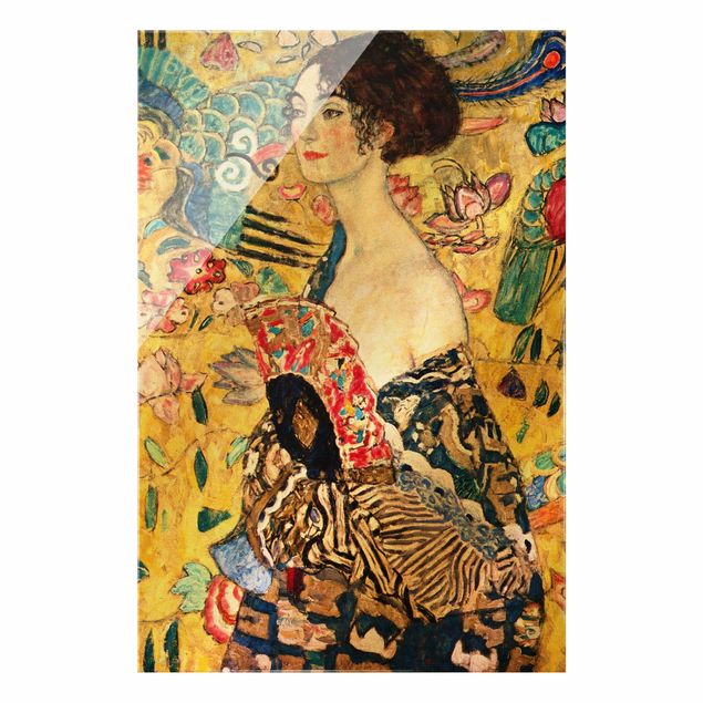Quadro in vetro - Gustav Klimt - Donna con ventaglio - Verticale 3:2