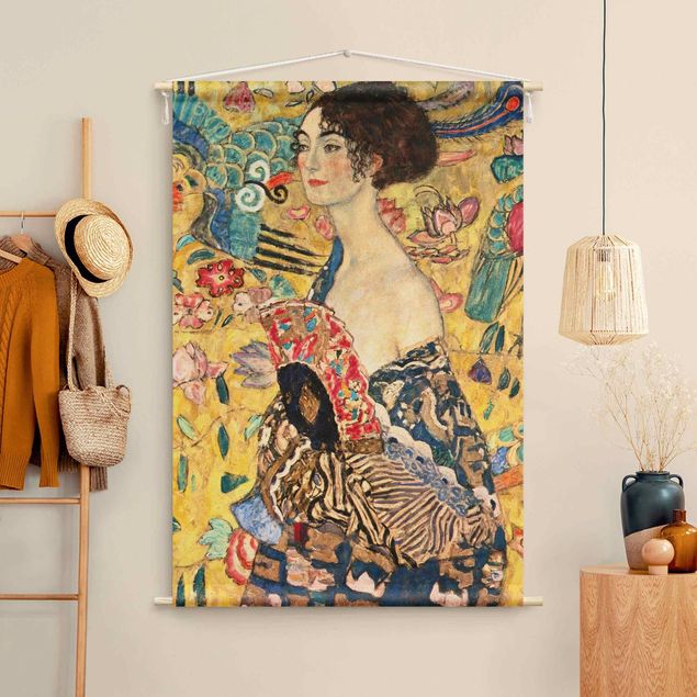Arazzi da parete xxl Gustav Klimt - Signora con ventaglio