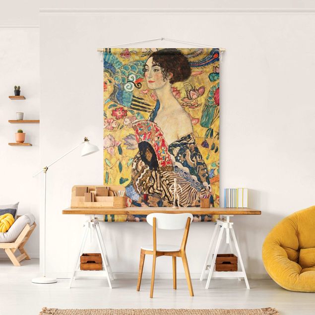 Arazzi da parete grande Gustav Klimt - Signora con ventaglio