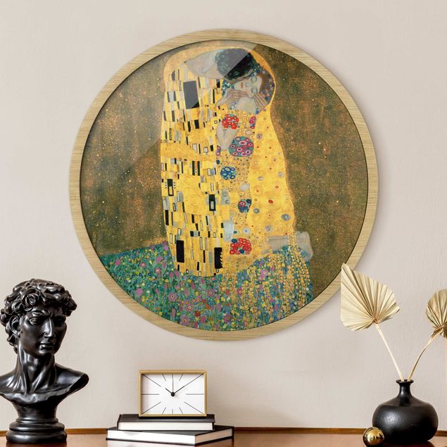 Quadro rotondo incorniciato - Gustav Klimt - Il bacio