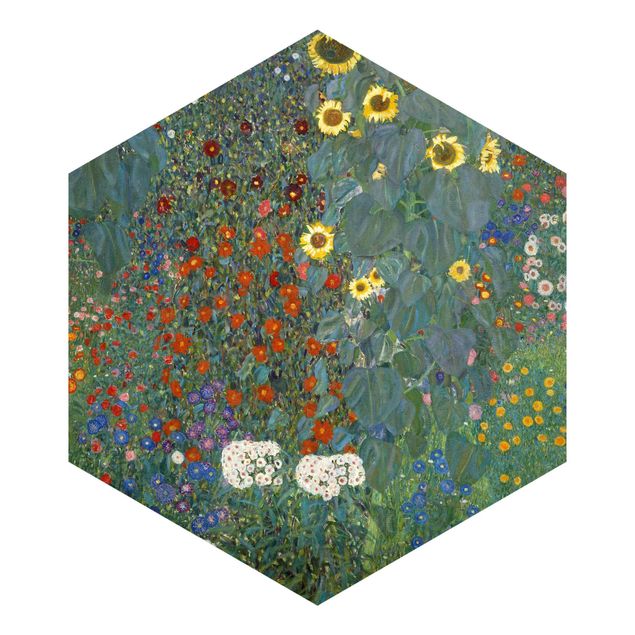 Carta da parati esagonale adesiva con disegni - Gustav Klimt - Giardino di campagna con girasoli