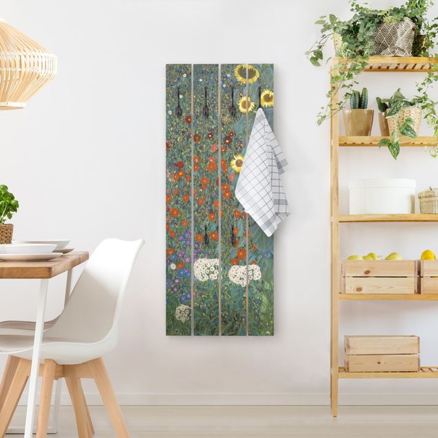 Appendiabiti in legno - Gustav Klimt - Giardino di campagna con girasoli