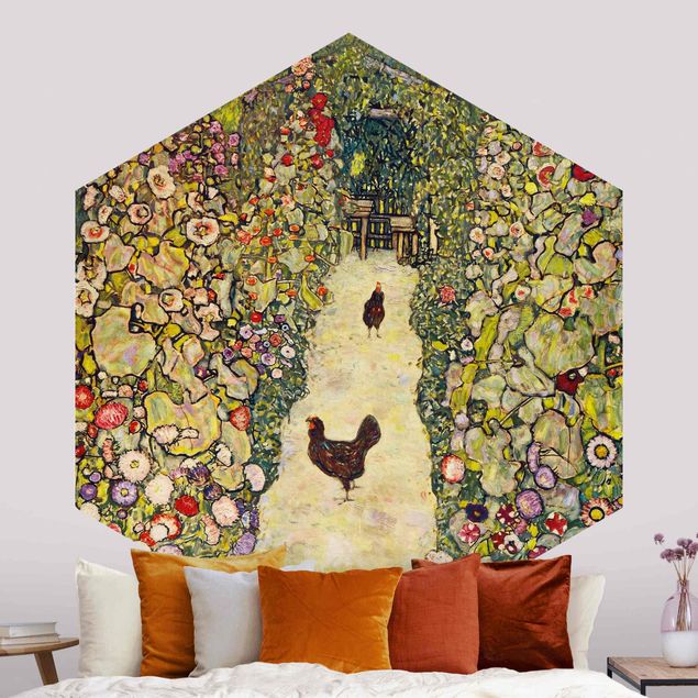 Carta da parati per centro benessere Gustav Klimt - Sentiero del giardino con galline