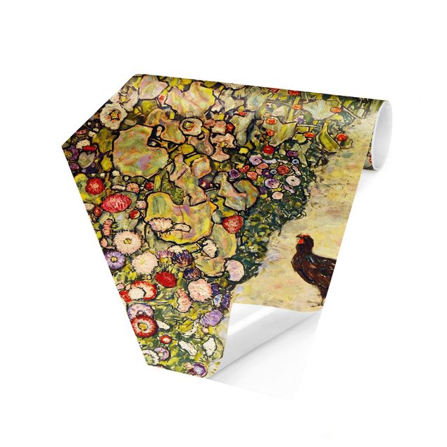 Carta da parati esagonale adesiva con disegni - Gustav Klimt - Giardino con galline
