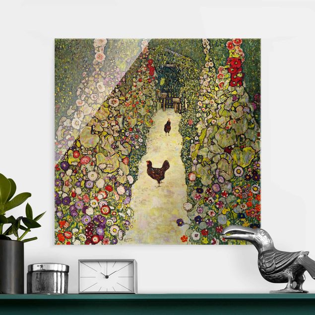 Lavagna magnetica vetro Gustav Klimt - Sentiero del giardino con galline