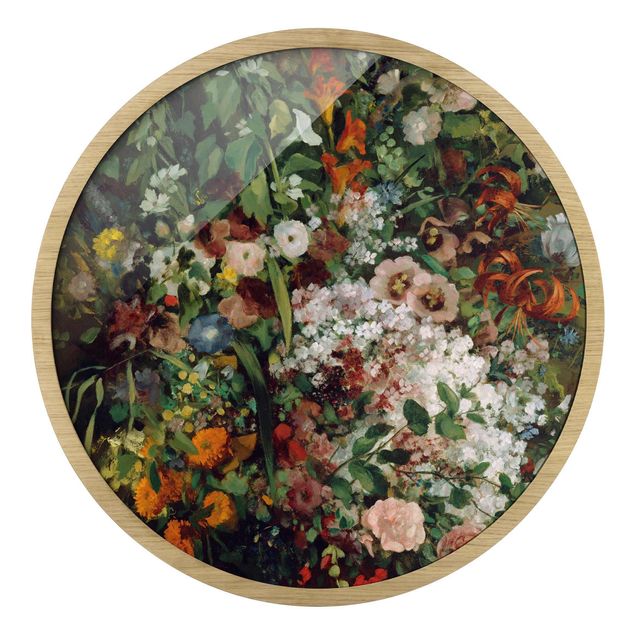 Quadro rotondo incorniciato - Gustave Courbet - Bouquet di fiori in un vaso