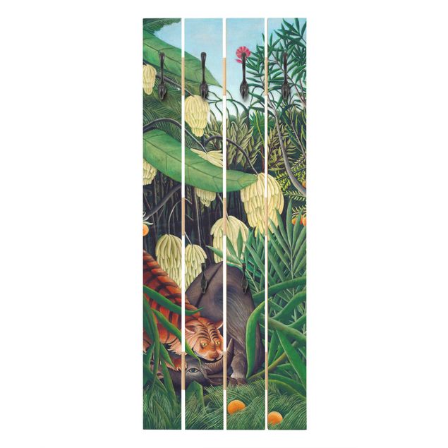 Appendiabiti in legno - Henri Rousseau - Scontro tra tigre e bufalo