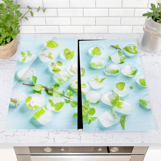 Coprifornelli in vetro - Ice Cubes With Mint Leaves
