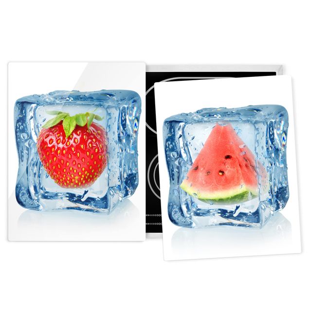 Coprifornelli in vetro - Strawberry And Melon In The Ice Cube - 52x80cm