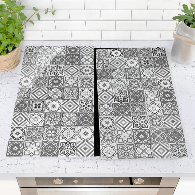 Coprifornelli in vetro - Mediterranean Tile Pattern Grayscale