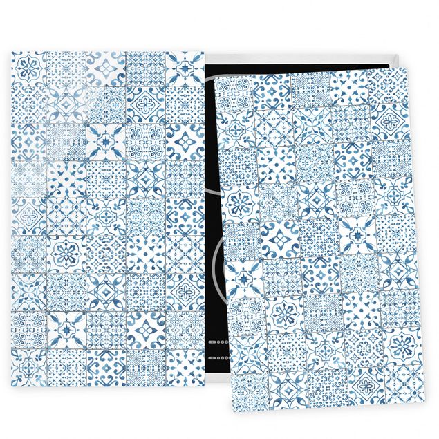 Coprifornelli in vetro - Pattern Tiles Blue White