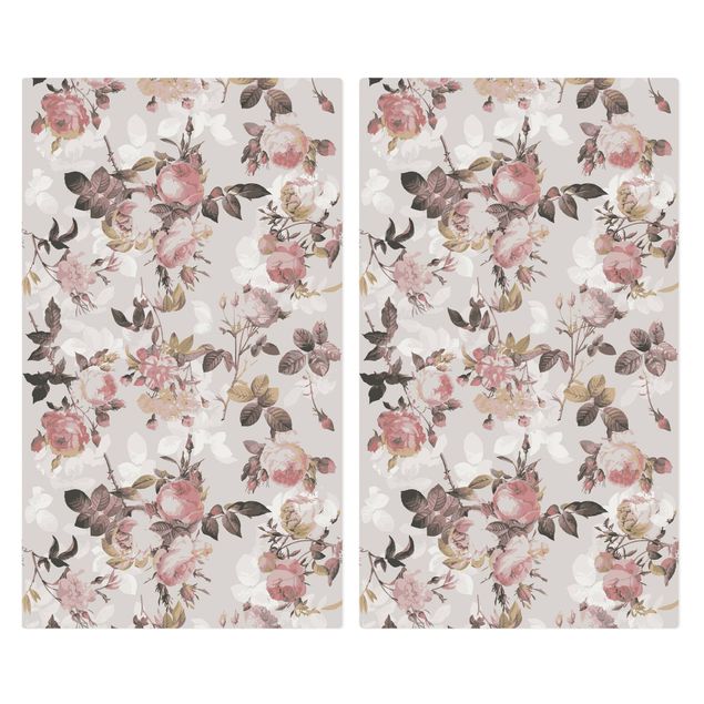 Coprifornelli in vetro - Vintage Floral Pattern With Roses - 52x60cm