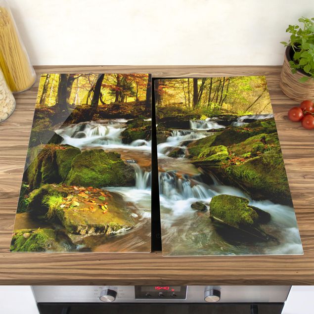 Coprifornelli in vetro - Waterfall Autumnal Forest - 52x60cm