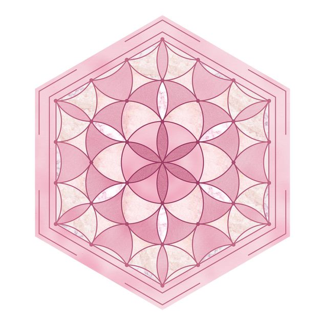 Carta da parati esagonale adesiva con disegni - Mandala esagonale in rosa