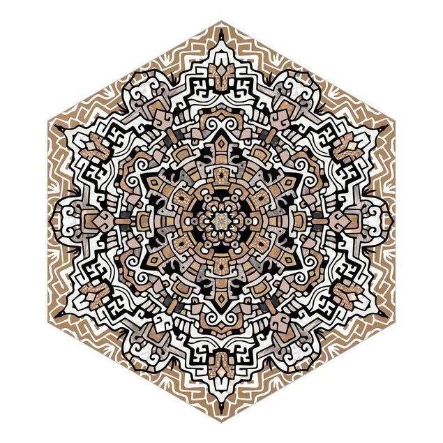 Carta da parati esagonale adesiva con disegni - Mandala esagonale con dettagli