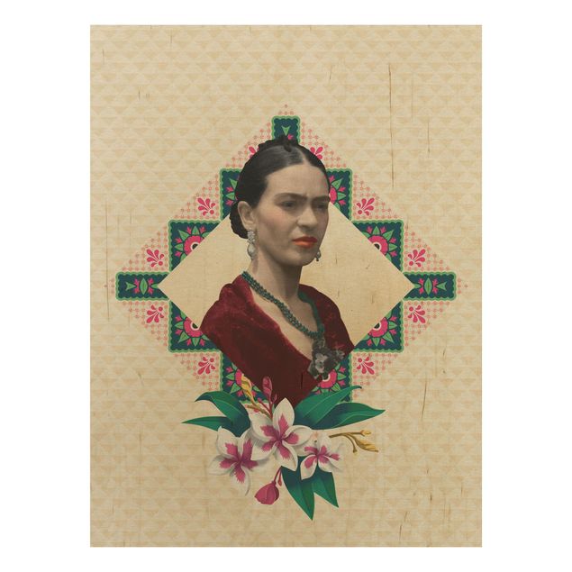 Quadro in legno -Frida Kahlo - Flowers And Geometry- Verticale 3:4