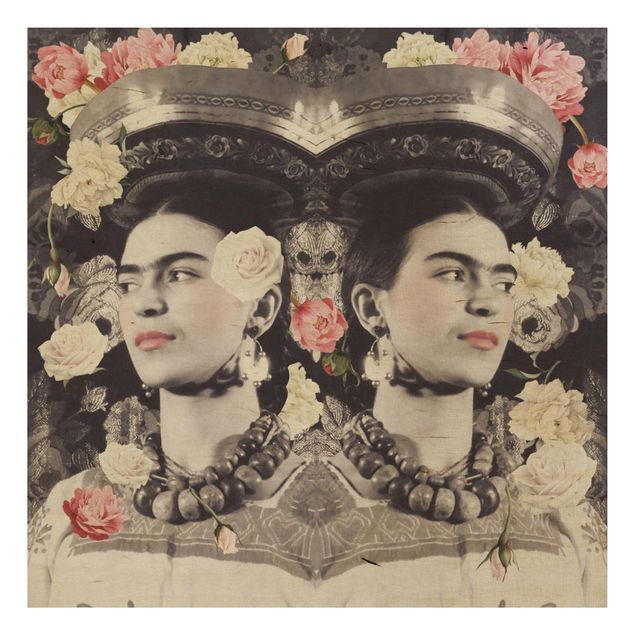 Quadro in legno -Frida Kahlo - Flower Flood- Quadrato 1:1